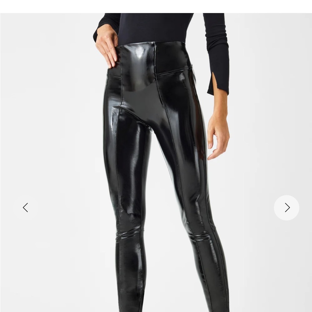 Spanx Black High-Waisted Faux Patent Leather Leggings Size S